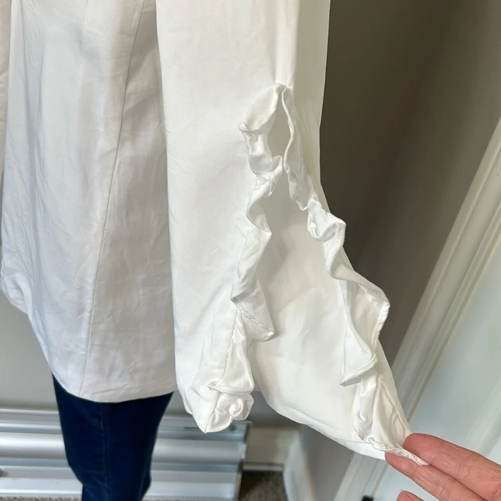 CAROLINE CONSTAS Ruffle Blazer Dress Split Ruffle Sleeve White Revolve Sz XS - Picture 8 of 16
